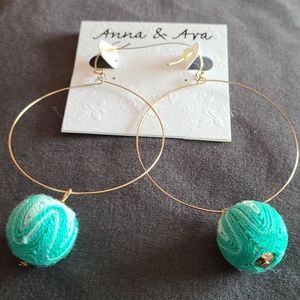 NWOT Anna & Ava Goldtone hoops w/turquoise Ball